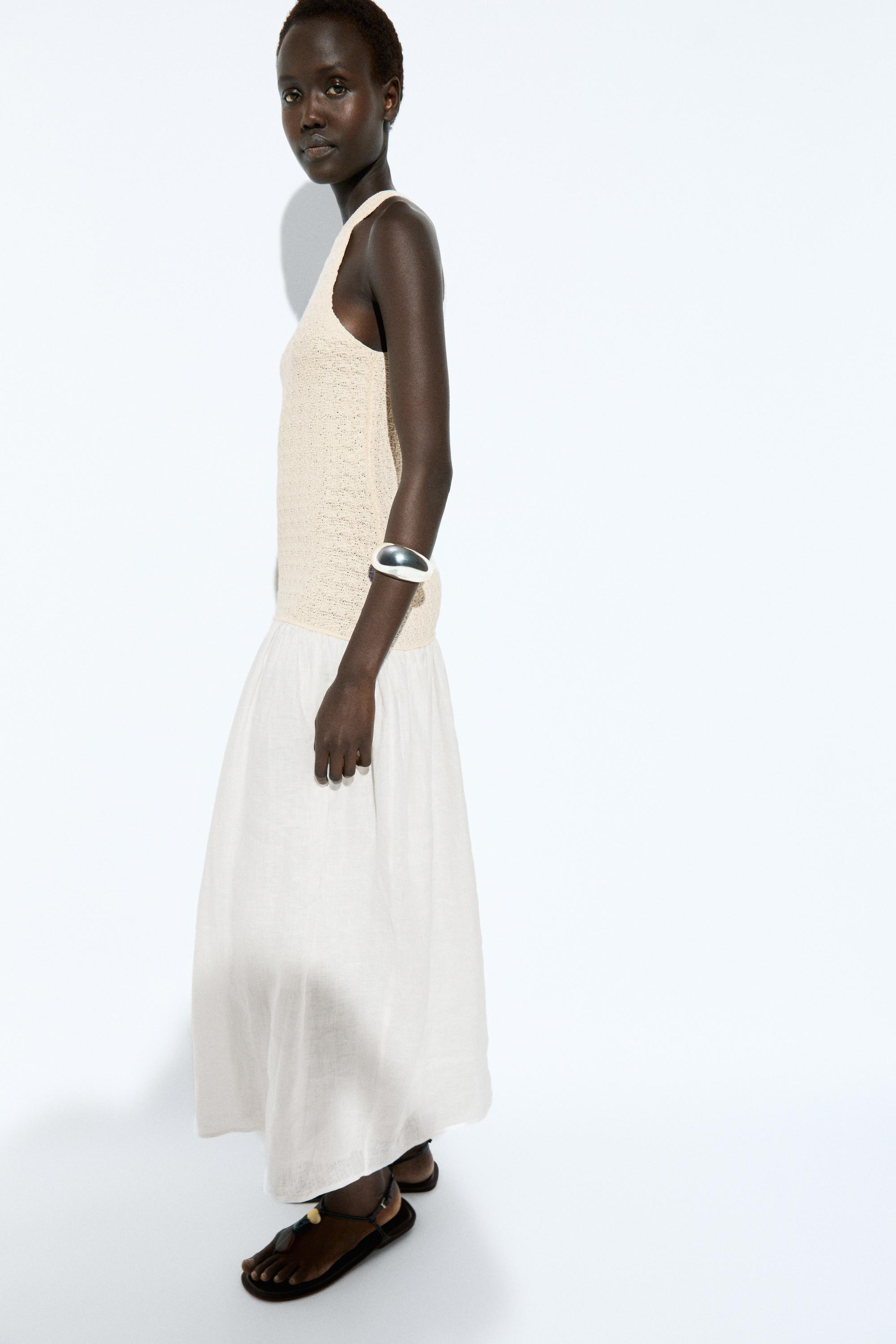 Robe midi combinée à encolure américaine